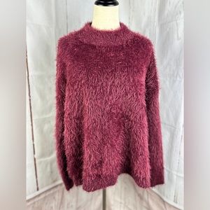 A New Day Women’s Fluffy Sweater, Wine Red, Size L